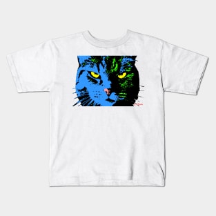 ANGRY CAT POP ART - BLUE YELLOW BLACK TRASPARENT Kids T-Shirt
